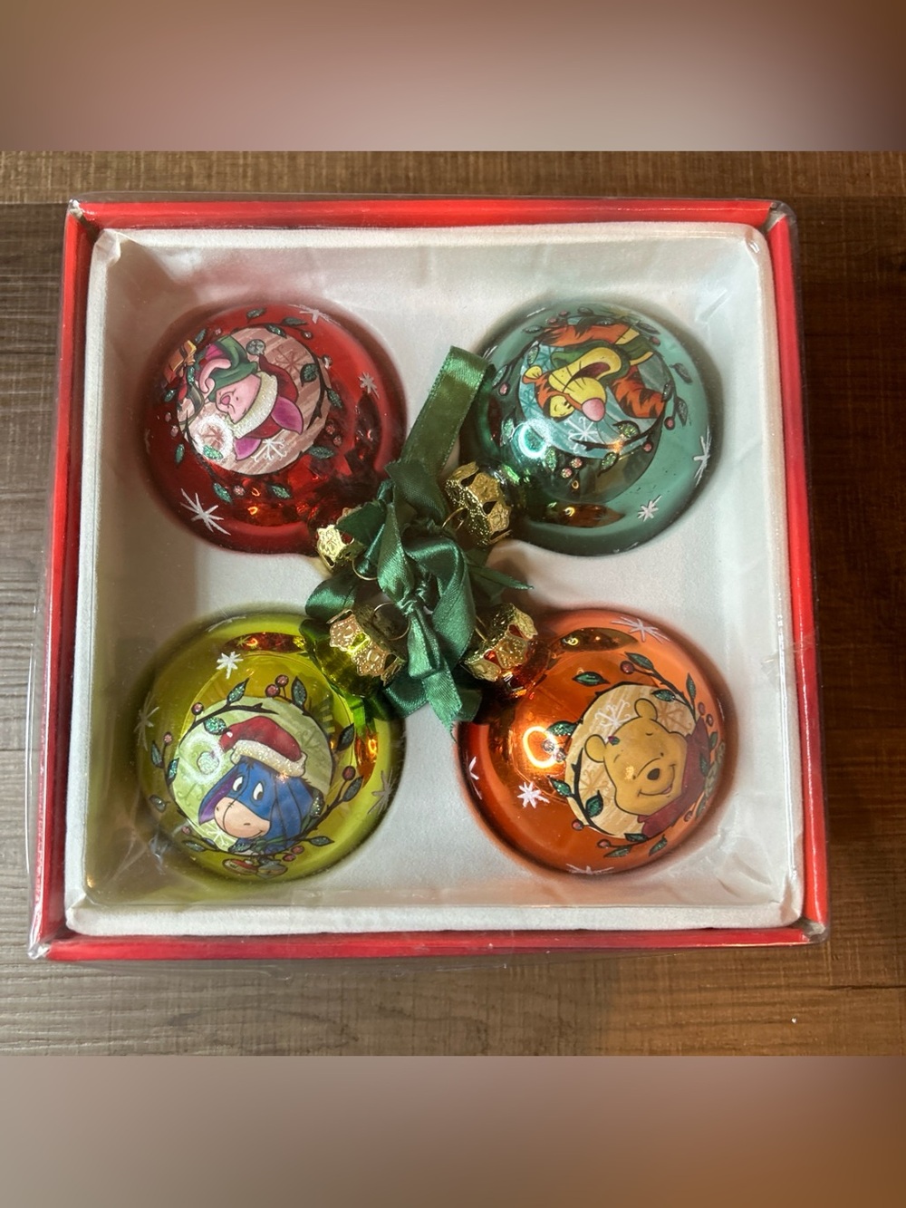 2011 Hallmark Disney Winnie the Pooh Christmas Glass Ornament Set of 4